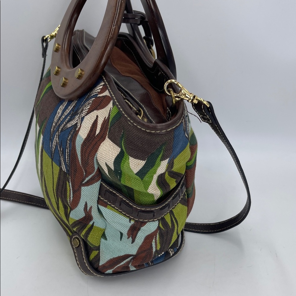 Fossil Flower Canvas, Leather & Wood Top Handle Or Detachable Shoulder Strap - Picture 6 of 9